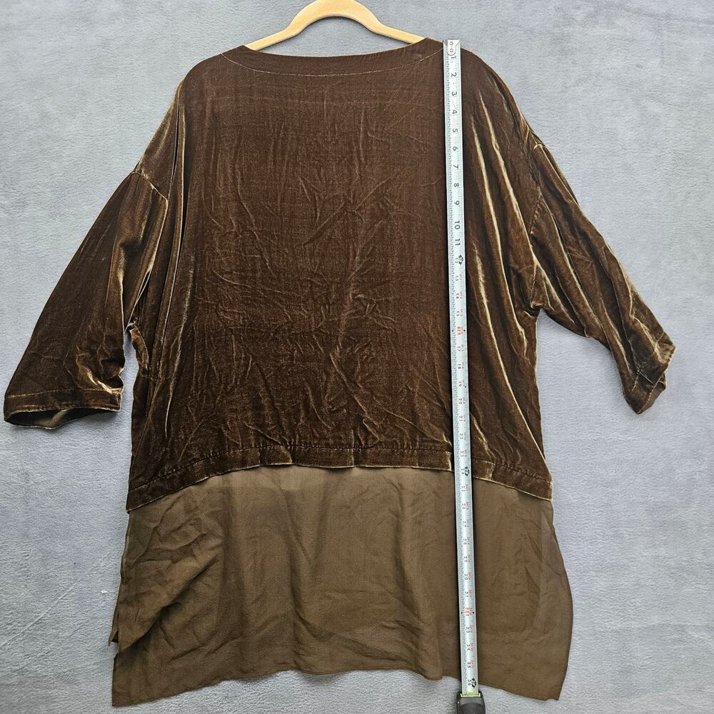 Eileen Fisher Velvet Tunic Top Brown Layered Hem 3/4 Sleeve Women XL - Picture 2 of 7